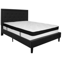Flash Furniture SL-BMF-23-GG Roxbury Queen Size Tufted Upholstered Platform Bed in Black Fabric with Memory Foam Mattress